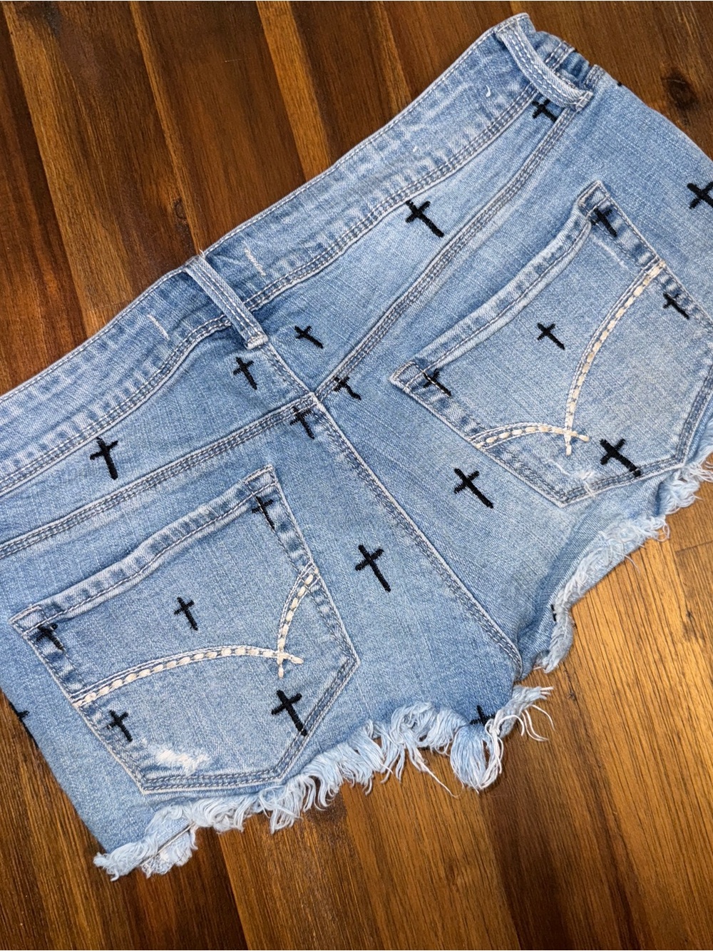 Bullhead Denim Co. Embroidered Cross Distressed Jean Shorts - Women’s Size 3